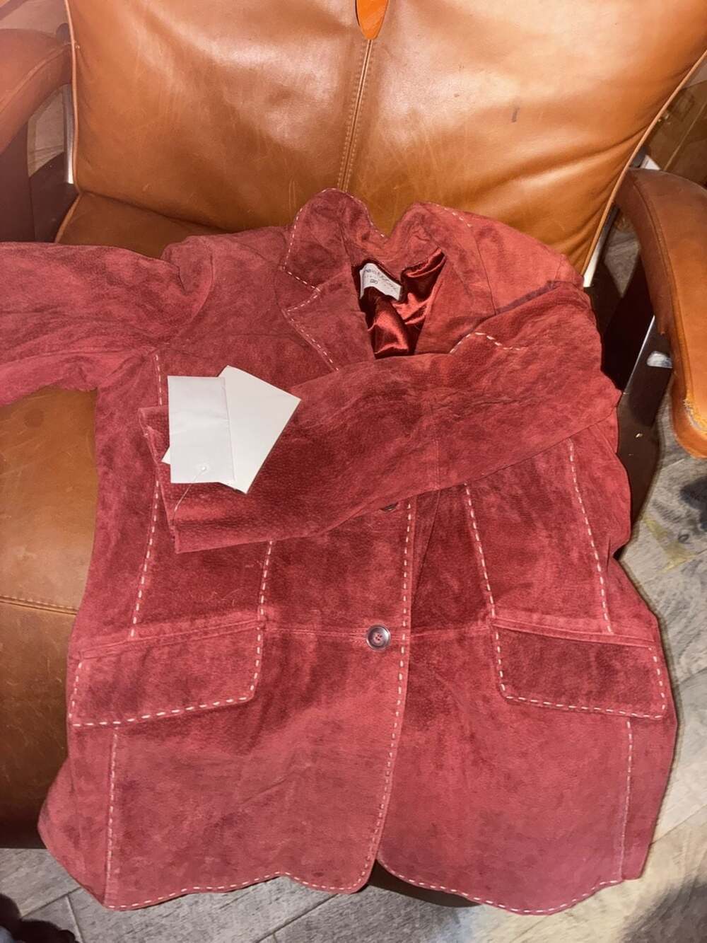 Pamela McCoy Collections Red Suede Leather Jacket Blazer Coat Size M